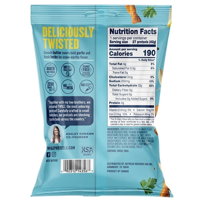 Twigz Pretzels Buttery Herb & Garlic Pretzels, 36 x 1.5 oz Case - Popcorn, Pretzels & Snack Mix