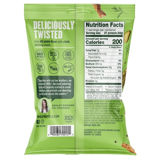 Twigz Pretzels Zesty Dill Pickle Pretzels, 36 x 1.5 oz Case - Condiments & Sauces