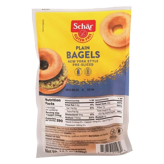 Schar Gluten Free Plain Bagel, 4 x 14.1 oz Case - Breads, Rolls & Buns