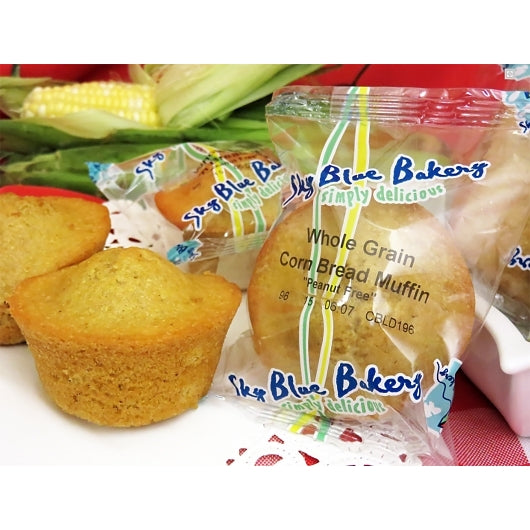Sky Blue Foods Individually Wrapped Whole Grain Mini Corn Muffin, 96 x 96 x 1.5 oz Case - DOT product image 3