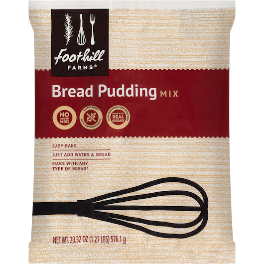 Foothill Farms Gluten Free No Trans Fat Add Bread & Bake Bread Pudding Dessert Mix, 8 x 20.32 oz Case - Bakery &