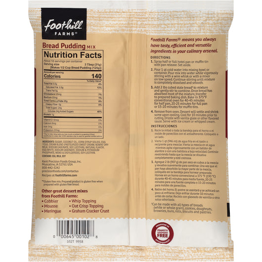 Foothill Farms Gluten Free No Trans Fat Add Bread & Bake Bread Pudding Dessert Mix, 8 x 20.32 oz Case - DOT product image 6
