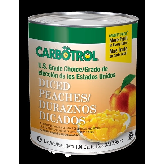Carbotrol Choice Yellow Clingstone Diced Peaches, 6 x 105 oz Case - Dried Fruit & Fruit Snacks
