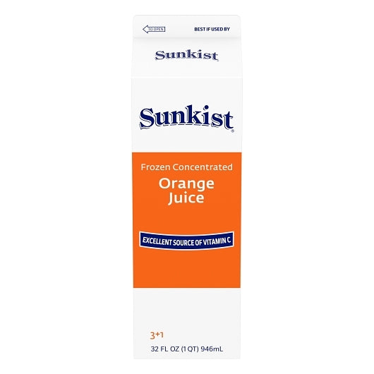 Sunkist Orange 100% Frozen Concentrate 3+1, 12 x 32 fl oz Case - Beverages
