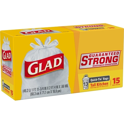 Glad Tall Quick Tie 13 Gallon Trash Bags, 12 x 15 ct Case - DOT product image 6