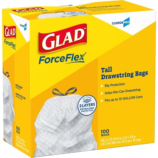 Glad GARBAGE BAG TALL KITCHEN WHITE 13 GALLON, 4 x 100 ct Case - DOT product image 6