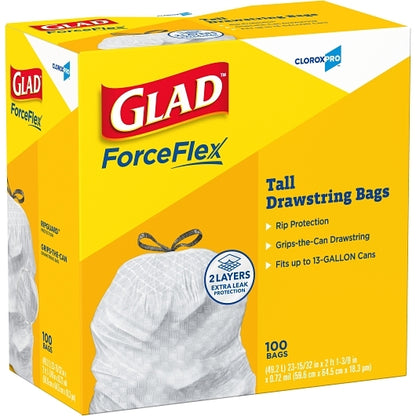 Glad GARBAGE BAG TALL KITCHEN WHITE 13 GALLON, 4 x 100 ct Case - DOT product image 6