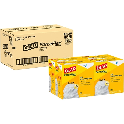 Glad GARBAGE BAG TALL KITCHEN WHITE 13 GALLON, 4 x 100 ct Case - DOT product image 7
