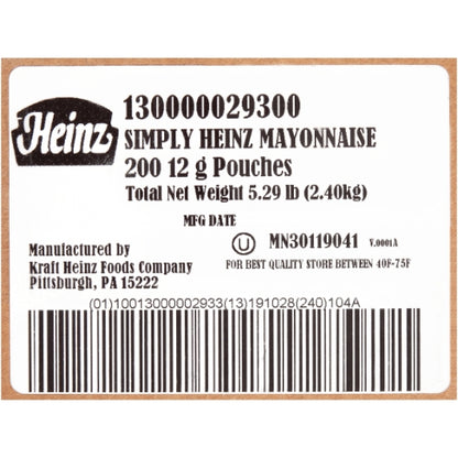 Simply Heinz Mayonnaise Single Serve, 200 x 12 GR Case - DOT product image 7