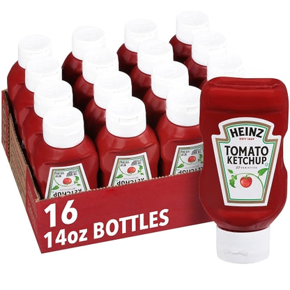 Heinz Red Plastic Top Down Ketchup Bottle, 16 x 14 oz Case - Condiments & Sauces