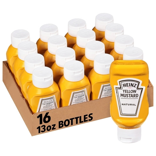Heinz Kosher Yellow Mustard Bottle, 16 x 13 oz Case - Condiments & Sauces