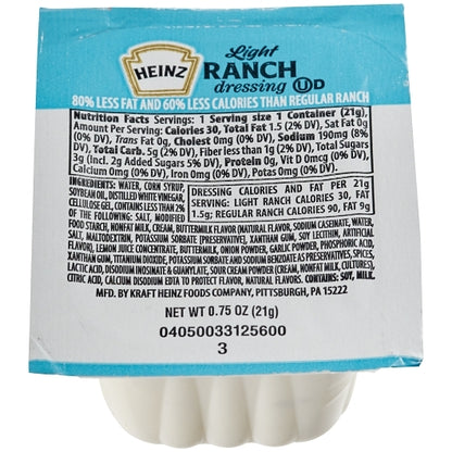 Heinz Ranch Light Dressing Single Serve, 100 x 0.7 oz Case - Condiments & Sauces
