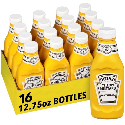 Heinz Classic Yellow Squeeze Mustard Bottle, 16 x 12.75 oz Case - Condiments & Sauces