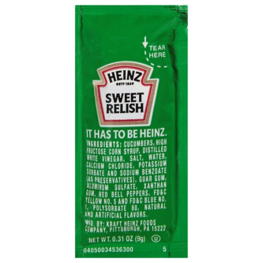 Heinz Sweet Relish Single Serve Packet, 200 x 9 GR Case - DOT product image 2