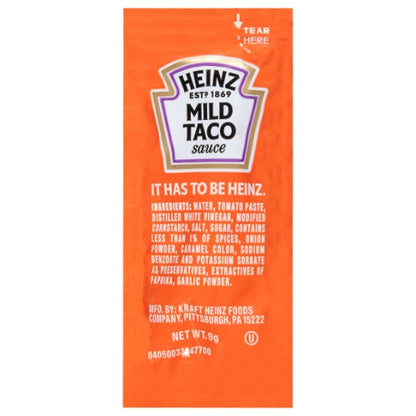 Heinz Single Serve Mild Taco Sauce, 200 x 9 GR Case - Condiments & Sauces