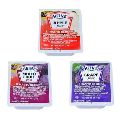 Jelly Assorted Single Serve Assorted Jelly, .5 Ounce Cup - 80 Grape, 80 Mixed Fruit, 200 x 0.5 oz Case - Condiments &