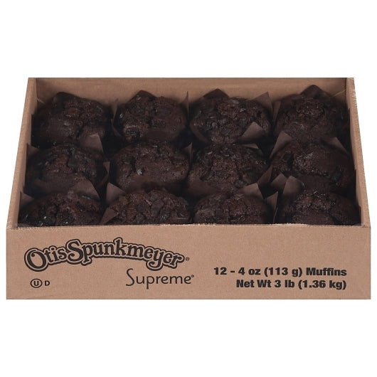 Otis Spunkmeyer Decadent Chocolate Muffin with Chocolate Chips Tulip Cup Tray Bulk Pack, 2 x 12 x 4 oz Case - Bakery &