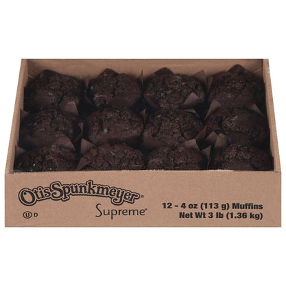 Otis Spunkmeyer Decadent Chocolate Muffin with Chocolate Chips Tulip Cup Tray Bulk Pack, 2 x 12 x 4 oz Case - Bakery &
