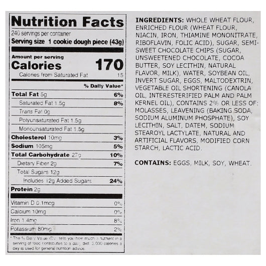 Delicious Essentials Chocolate Chip With 51% Whole Grain Frozen Cookie Dough, 8 x 30 x 1.5 oz Case - DOT product image 8