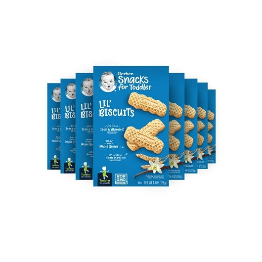 Gerber Graduates Non-GMO Whole Grain Vanilla Lil Biscuits Toddler Snack Bar, 8 x 4.4 oz Case - Baby Food