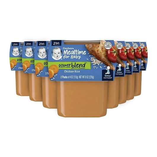 Gerber 2nd Foods Chicken and Rice Puree Baby Food Tub, 2x 4 oz Tubs, 8 x 8 oz Case - Baby Food