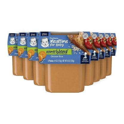 Gerber 2nd Foods Chicken and Rice Puree Baby Food Tub, 2x 4 oz Tubs, 8 x 8 oz Case - Baby Food