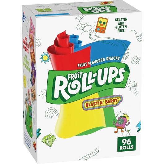 Fruit Roll-Ups Individually Wrapped Reduced Sugar Blastin' Berry Fruit Snacks, 96 x 0.5 oz Case - Snacks