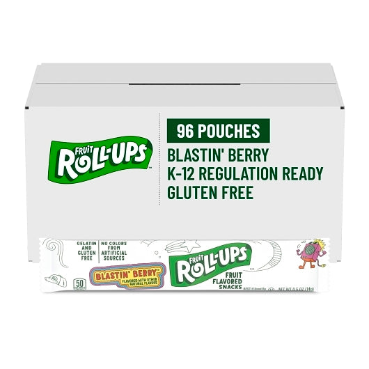Fruit Roll-Ups Individually Wrapped Reduced Sugar Blastin' Berry Fruit Snacks, 96 x 0.5 oz Case - GS1 mobile-ready hero image