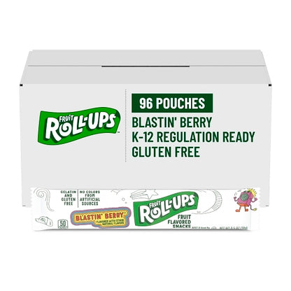 Fruit Roll-Ups Individually Wrapped Reduced Sugar Blastin' Berry Fruit Snacks, 96 x 0.5 oz Case - GS1 mobile-ready hero image