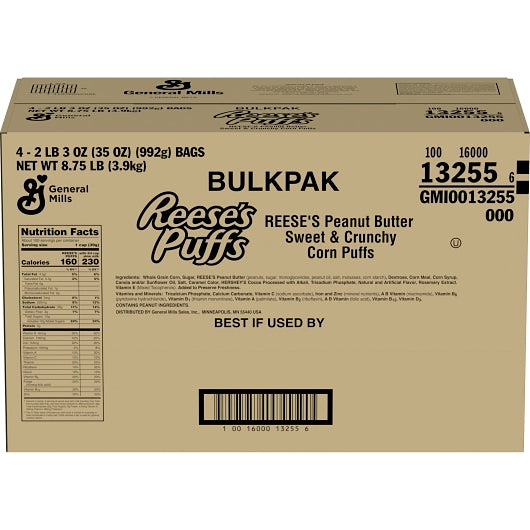 Bulk Pak Reese's Puffs Bulk Cereal, 4 x 2.188 lb Case - GS1 closed shipping case image