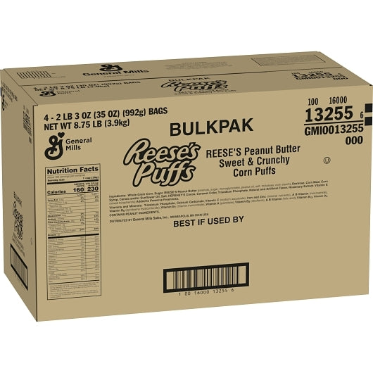 Bulk Pak Reese's Puffs Bulk Cereal, 4 x 2.188 lb Case - GS1 closed shipping case image