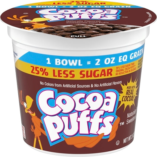 Cocoa Puffs 25% Less Sugar Cereal, 60 x 2 oz Case - Breakfast Foods