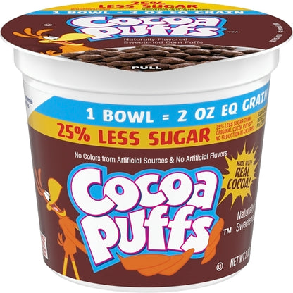 Cocoa Puffs 25% Less Sugar Cereal, 60 x 2 oz Case - Breakfast Foods