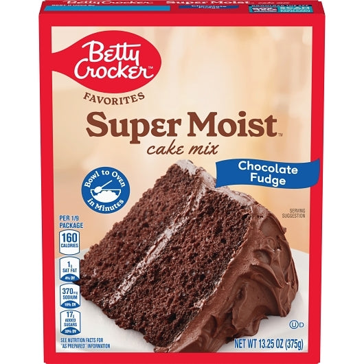 Betty Crocker Super Moist Chocolate Fudge Cake Mix, 12 x 13.25 oz Case - Bakery & Desserts