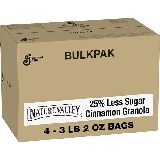 Nature Valley Reduced Sugar Cinnamon Granola Cereal Bulk Bag, 4 x 3.125 lb Case - Breakfast Foods
