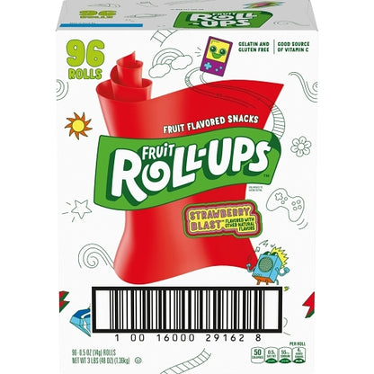 Fruit Roll-Ups Reduced Sugar Strawberry, 96 x 0.5 oz Case - Snacks