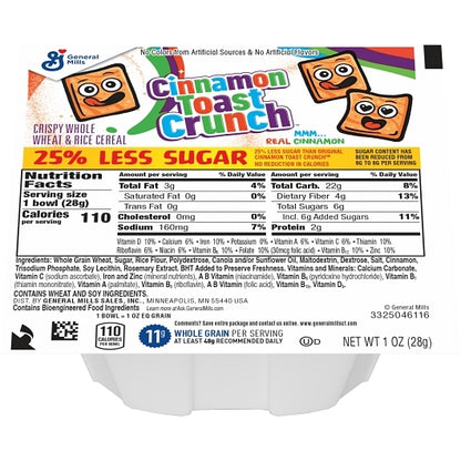 Cinnamon Toast Crunch 25% Less Sugar Whole Wheat Rice With Cinnamon Cereal Bowl Pack, 96 x 1 oz Case - DOT product image 4