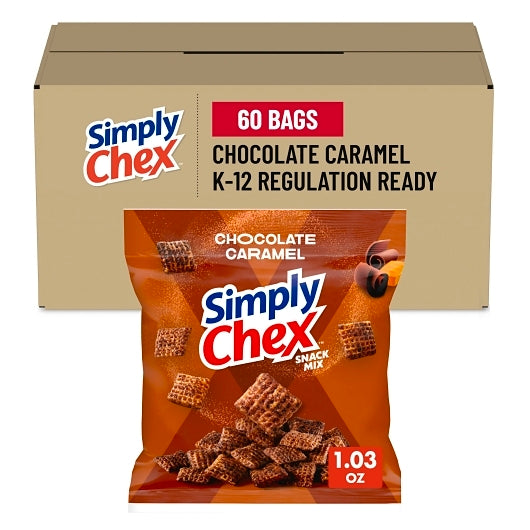 Chex Mix Simply Chex Snack Mix Chocolate Caramel, 60 x 1.03 oz Case - Candy & Confections