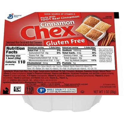 Chex Cereal Gluten-Free Cinnamon Cereal Single Serve, 96 x 1 oz Case - DOT product image 2