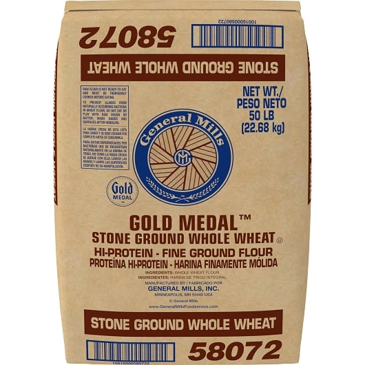 Gold Medal Stone Ground Unbleached Fine Ground Whole Wheat Flour, 1 x 50 lb Case - Pantry Ingredients