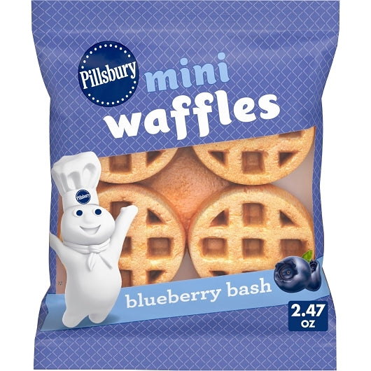 Pillsbury Frozen Mini Blueberry Bash Waffles, 72 x 2.47 oz Case - Breakfast Foods