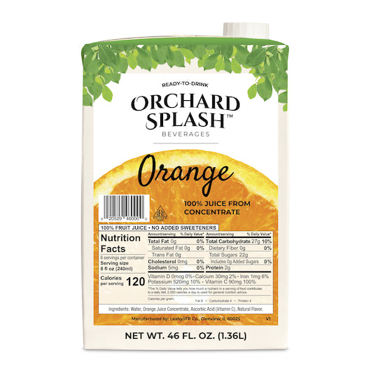 Juice Leahy IFP Juice Aseptic 100% Orange Ready to Serve, 12 x 46 oz Case - Juices