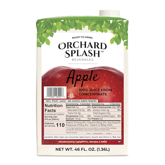 Orchard Splash JUICE ASEPTIC 100% APPLE READY TO SERVE, 12 x 46 oz Case - DOT product image 2