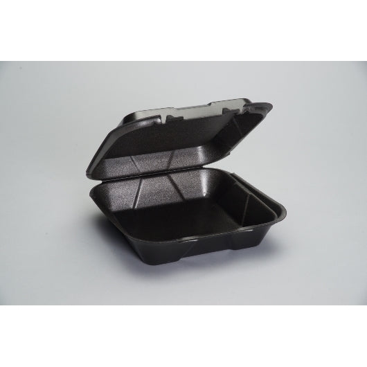 Genpak 9.25 Inch X 9.25 Inch X 3 Inch Black Large Snap It Foam Hinged Dinner Container, 2 x 100 x 100 each Case - Food