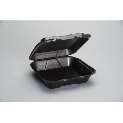 Genpak 9.25 Inch X 9.25 Inch X 3 Inch Black Large Snap It Foam Hinged Dinner Container, 2 x 100 x 100 each Case - Food