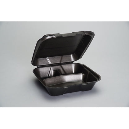 Genpak 9.25 Inch X 9.25 Inch X 3 Inch Black Large 3 Compartment Snap It Foam Hinged Dinner Container, 2 x 100 x 100 each - DOT product image 2