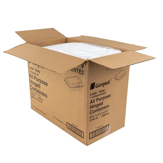 Genpak 9.19 X 6.5 Inch X 2.875 Inch White Vented Large Deep All Purpose Foam Hinged Container, 2 x 100 x 100 each Case