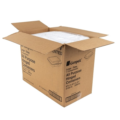 Genpak 9.19 X 6.5 Inch X 2.875 Inch White Vented Large Deep All Purpose Foam Hinged Container, 2 x 100 x 100 each Case