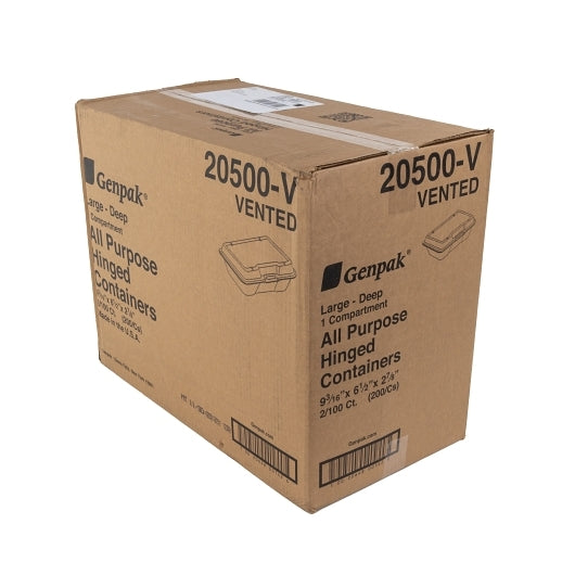 Genpak 9.19 X 6.5 Inch X 2.875 Inch White Vented Large Deep All Purpose Foam Hinged Container, 2 x 100 x 100 each Case - DOT product image 4