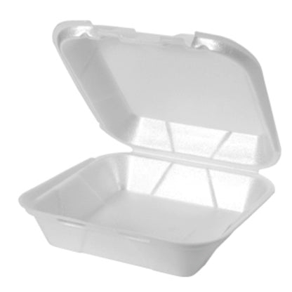 Genpak 8.25 Inch X 8 Inch X 3 Inch White Medium Snap It Foam Hinged Dinner Container, 2 x 100 x 100 each Case - Food